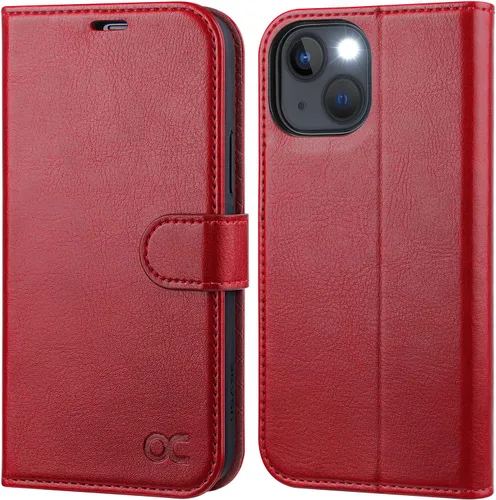 Miniatura 11 de OCASE Funda tipo cartera compatible con iPhone 13, de piel sintética con tapa tipo folio, con tarjetero, bloqueo RFID, soporte
