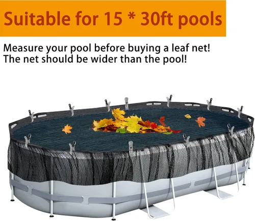 Miniatura 5 de Adnee Cubierta ovalada de red de hojas de piscina de 33 x 18 pies, cubierta de red de malla para piscina con 12 clips de metal, manta de red
