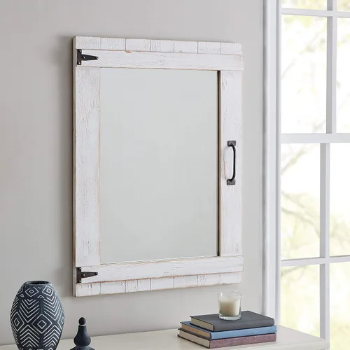 FirsTime & Co. Espejo de pared para puerta de cabaña, 32 pulgadas de alto x 24 pulgadas de ancho, blanco rústico