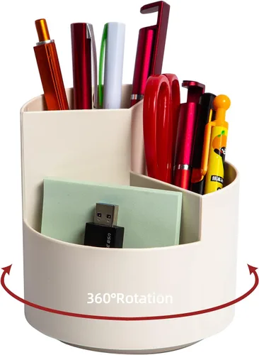 Miniatura 10 de Organizador de Escritorio, Organizador de Lápices y Bolígrafos de 3 Ranuras con Giro de 360, Lindo Portalápices para Oficina, Escuela, Suministros