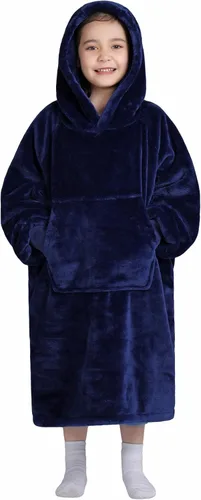 Miniatura 18 de Waitu - Sudadera tipo manta, para regalar a hombre o mujer, muy cálida y acogedora, gigantesca, con capucha, de gruesa franela, con mangas y un Negro
