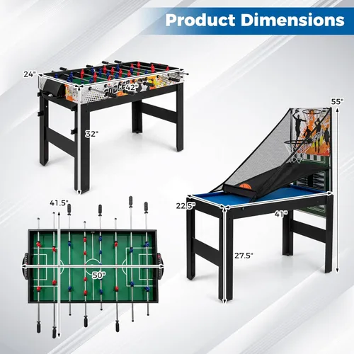 Miniatura 6 de Goplus Mesa de juego múltiple 14 en 1, mesa de juego combinada con futbolín, hockey de aire, piscina, tenis de mesa, baloncesto, ajedrez, damas