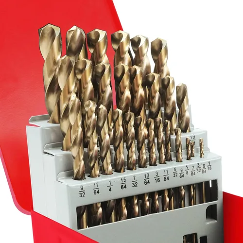 Miniatura 11 de Juego de 13 brocas de cobalto, M35 HSS, SAE (1/16 - 1/4 pulgadas), punta de 135°, kit de brocas de longitud de giro para metal endurecido, acero