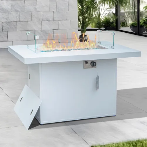 Miniatura 2 de BULEXYARD Mesa de Hoguera de Propano para Exteriores de Aluminio de 43", Mesa de Centro de Hoguera Rectangular de 60,000 BTU con Protector contra