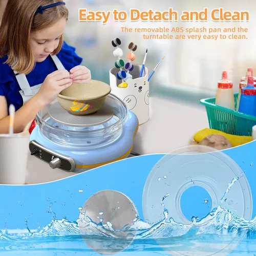 Miniatura 5 de Mini kit de rueda de cerámica para niños, máquina de cerámica eléctrica de rotación bidireccional de 4.7 pulgadas, velocidad ajustable, bajo ruido