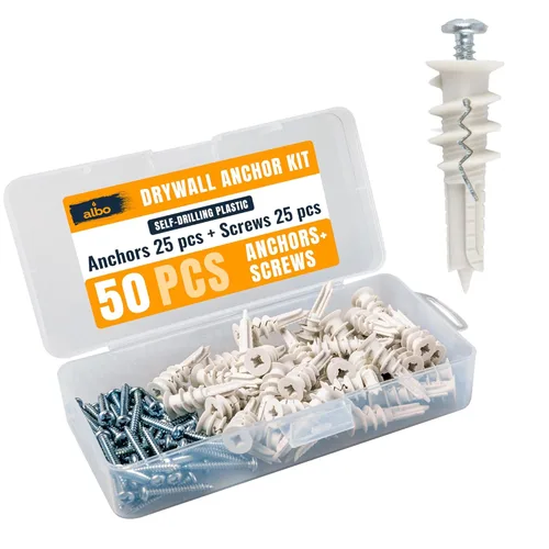 Miniatura 8 de Kit de anclaje para paneles de yeso Albo Anclajes de pared huecos con tornillos 50 piezas. (Anclaje gris 25 piezas + tornillos 25 piezas) Anclajes