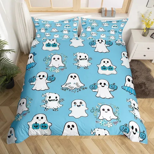 Miniatura 13 de Manfei Juego de funda de edredón con diseño de calabaza, tamaño individual, funda de edredón con 1 funda de almohada, juego de ropa de cama de 2