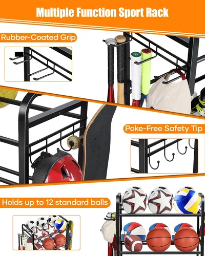 Miniatura 4 de EXTCCT Estante de baloncesto, soporte de entrenamiento de tiro de baloncesto, almacenamiento de equipo deportivo con ruedas, soporte organizador