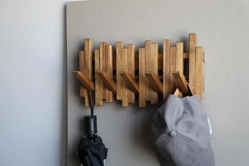 Miniatura 4 de Perchero de Piano de Madera Natural Montado en la Pared Perchero de Pared Gancho de Pared Abatible con 5 Ganchos Gancho de Pared para Entrada