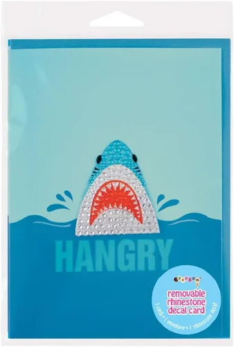 Miniatura 3 de iscream Tarjeta de felicitación colorida "HANGRY" con calcomanía de tiburón de diamantes de imitación extraíble y sobre