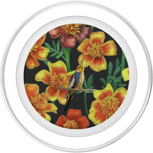 Miniatura 2 de Cockatiel Yellow Orange Marigolds Vintage Plant Pattern PopSockets MagSafe PopGrip for iPhone
