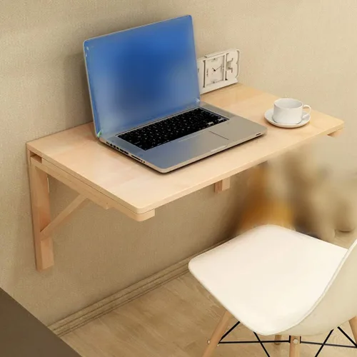 Miniatura 5 de Mesa flotante de hojas colgantes para montar en la pared, mesa de comedor plegable de madera maciza, escritorio de computadora multifunción, mesa