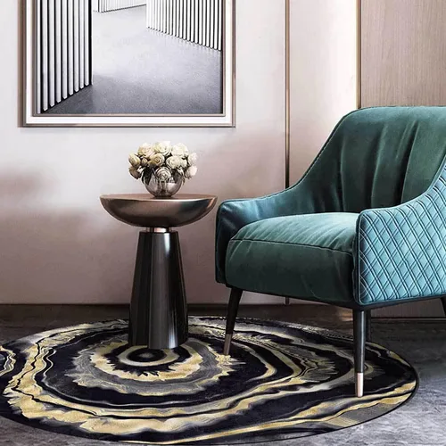 Miniatura 23 de Tapete redondo de mármol verde esmeralda, lavable, pequeño círculo, para dormitorio, sala de estar, alfombra moderna abstracta circular, 2 pies
