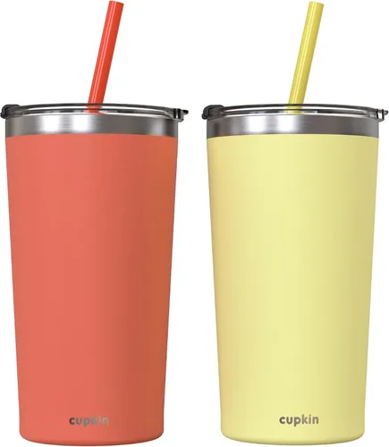 Miniatura 41 de CUPKIN - Taza apilable de acero inoxidable para niños, taza de batido, tazas aisladas con recubrimiento en polvo, tapa libre de BPA y pajilla de Rosa
