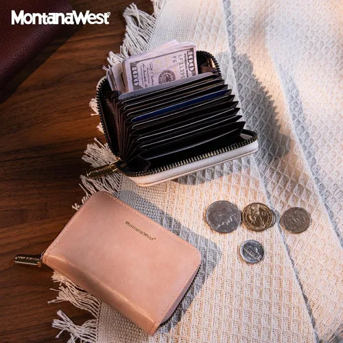 Miniatura 4 de Montana West Tarjetero de crédito para mujer, pequeña cartera RFID con cremallera, tarjetero unisex, Beige, Minimalista