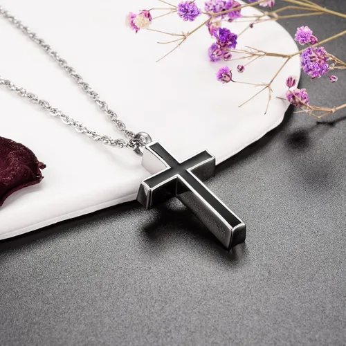 Miniatura 2 de Dletay Collar de urna de cruz para cenizas, joyería de cremación de acero inoxidable para cenizas, collar conmemorativo de cenizas para hombres