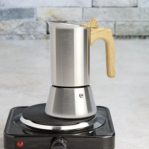 Miniatura 8 de Primula Cafetera y cafetera de acero inoxidable de alta calidad, olla moka para café clásico italiano, 6 tazas, mango de aspecto de madera
