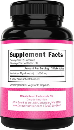 Miniatura 2 de Cápsulas de inositol (mio-inositol) (1000 mg por porción, 120 cápsulas), suplemento de mio-inositol para mujeres, apoyo al equilibrio hormonal
