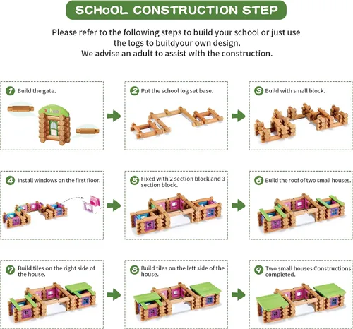 Miniatura 6 de Wondertoys Juego de troncos de madera real de 269 piezas a partir de 3 años, juego de regalo clásico de troncos de construcción para niños y niñas