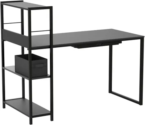 Miniatura 5 de SHW Escritorio para computadora de oficina en casa de 46 pulgadas con estante lateral y cajón, color negro