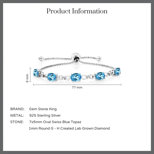 Miniatura 107 de Gem Stone King Pulsera de tenis de diamantes cultivados en laboratorio con piedra natal de 3-6 quilates para mujer, plata de ley 925, ovalada