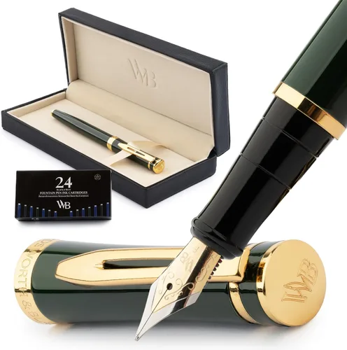Miniatura 36 de Conjunto de pluma estilográfica Wordsworth & Black, plumín extra fino dorado de 18 quilates, incluye 24 cartuchos de tinta, convertidor de repuesto