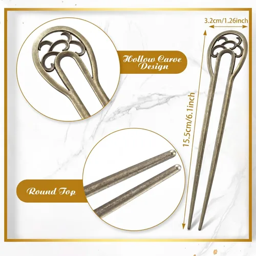 Miniatura 2 de Chuangdi 2 horquillas de pelo francesas elegantes de metal para moños, rizos franceses en forma de U, pasador de moño, bronce de 6.1 pulgadas, 2