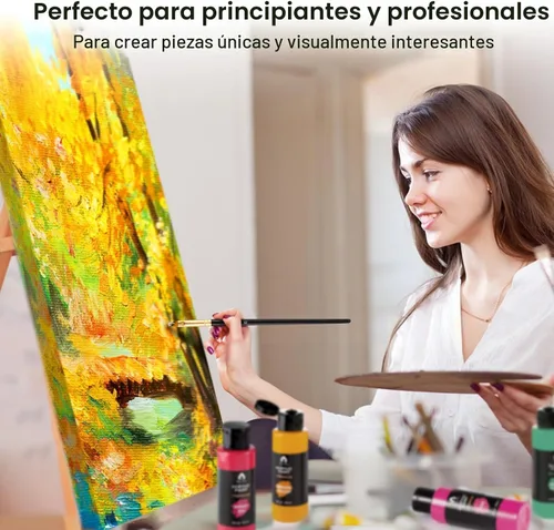 Miniatura 5 de Juego de 40 piezas de pintura acrílica - 24 colores (2 onzas/60ml) con 12 pinceles, 2 cuchillos y paleta - Pigmentos ricos para adultos, artistas