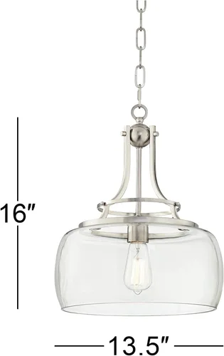 Miniatura 4 de Franklin Iron Works Lámpara Colgante - Charleston Níquel Cepillado, Vidrio Transparente, Lámpara Colgante de Estilo Rústico para Islas de Cocina