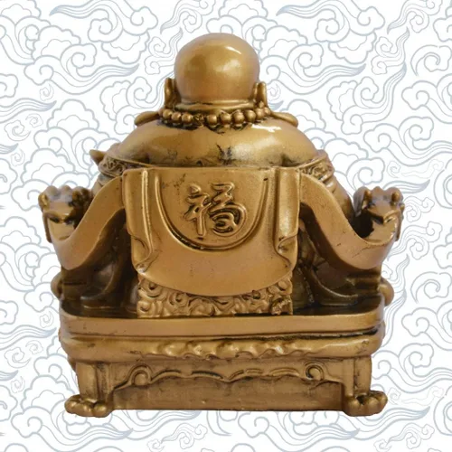 Miniatura 2 de Feng Shui Buda chino sonriente sentado en silla de dragón, escultura artesanal, riqueza de resina, estatua de la suerte feliz para decoración