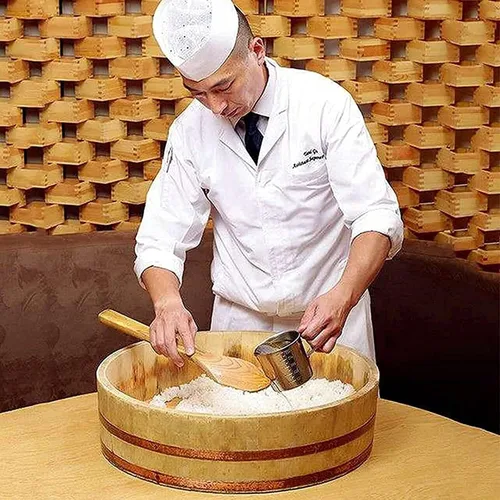 Miniatura 4 de Tina grande de madera japonesa Hangiri Sushi Arroz Mezclador para Sushi Restaurante Sushi 23 pulgadas/23.6 in Diámetro