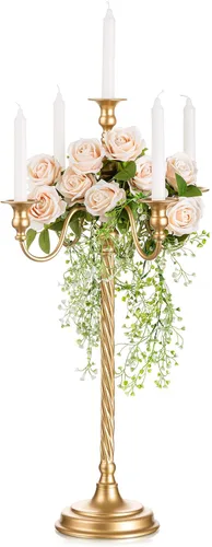 Miniatura 9 de Sziqiqi Candelabro de Piso Alto de 28 Pulgadas Portavelas Cónico para Velas y Portavelas de Metal Floral Centro de Mesa para Boda Fiesta Evento