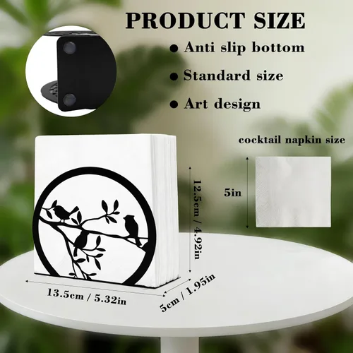 Miniatura 2 de Servilletero de pájaro negro, servilleta de metal para servilleta de papel y toalla de papel, bonito dispensador de servilletas plano decorativo
