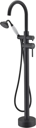 Grifo de bañera independiente Llenador de bañera Negro Alto Flujo 11.9GAL Grifos de montaje en piso con rociador de ducha de mano RIGOBAL