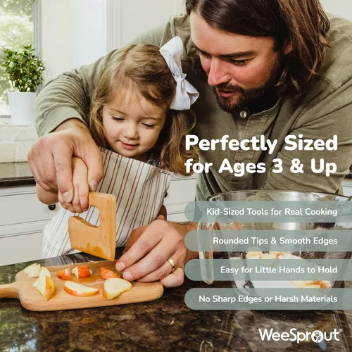 Miniatura 3 de WeeSprout Little Chef - Juego de cocina y hornear para niños, juego de cocina de 14 piezas con herramientas de cocina reales y delantal para niños