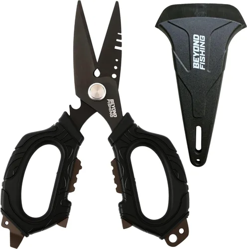 Beyond Fishing - Tijeras de pesca profesionales de 6.5 pulgadas, cuchillas dentadas dobles, tijeras de línea trenzada de pesca con revestimiento de