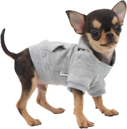 LOPHIPETS Sudadera ligera de algodón para perros pequeños – Sudadera con capucha para chihuahuas, cachorros y razas juguetes - Gris/XS