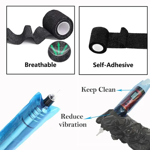 Miniatura 4 de 200 cubiertas para máquina y 4 cintas de agarre, cubiertas para bolígrafos de tatuaje Urknall para cubrir agarre, fundas de barrera, suministros
