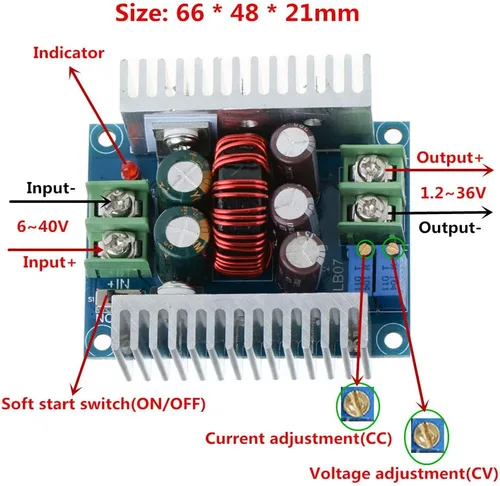 Miniatura 2 de Módulo convertidor de corriente constante CC CV Buck DC 6-40V a 1.2-36V 20A 300W Regulador de voltaje ajustable reductor módulo de fuente
