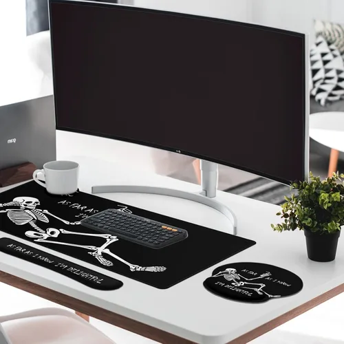Miniatura 2 de Britimes Juego de alfombrillas de mouse de teclado de esqueleto de calavera negra 4 en 1 + reposamuñecas para teclado+reposamuñecas de ratón+juego