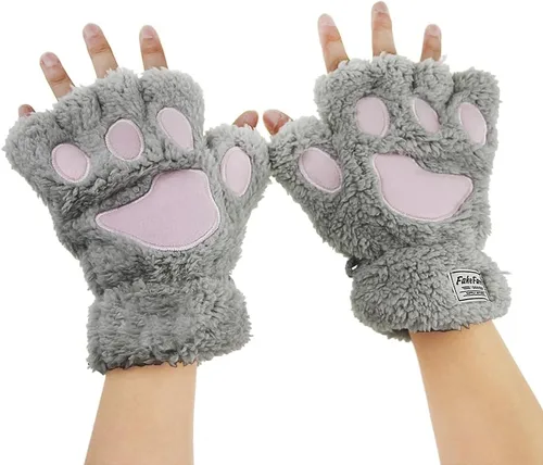 Miniatura 70 de Guantes de garra para disfraz de Halloween, medio dedo, lobo, oso, gato, guantes, guantes de piel sintética para mascarada, cosplay, utilería de mano
