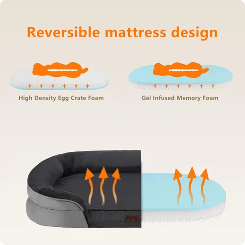Miniatura 3 de Dwanton - Cama ortopédica para perros medianos con espuma de memoria con gel, sofá impermeable para perros, cama lavable para mascotas con cojín