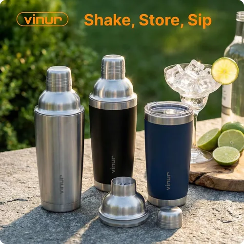 Miniatura 4 de VINUR Coctelera aislada, coctelera de Martini aislada al vacío de acero inoxidable de 20 onzas con colador integrado y tapa jigger para camarero