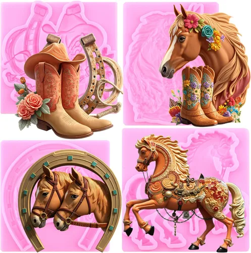Miniatura 7 de Mujiang Moldes de silicona para caballo, moldes de herradura, moldes de fondant, moldes para botas de vaquero, molde de sillín para decoración