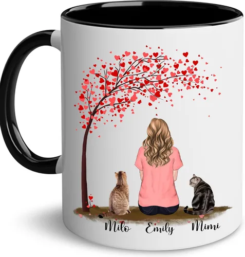 Miniatura 8 de WHIDOBE Taza personalizada de gato (1 gato) de 11 onzas, taza de 15 onzas para amantes de los gatos con avatar, gatito, nombres, regalo