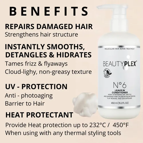 Miniatura 6 de Acondicionador sin enjuague, protector de calor profesional para reparar el cabello, fortalece, nutre, hidrata y repara la estructura del cabello