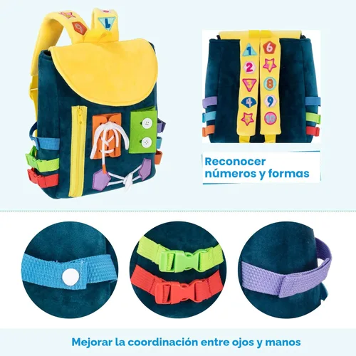Miniatura 2 de Busy Board - Mochila para niños pequeños con hebillas y juguetes de actividades de aprendizaje, desarrolla habilidades motoras finas y habilidades