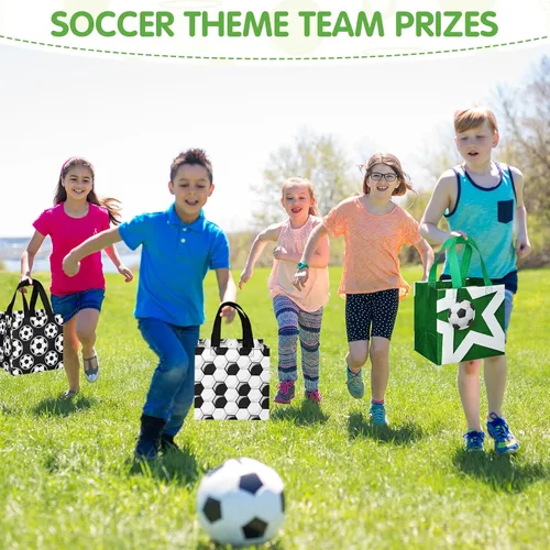 Miniatura 2 de Kigeli 60 bolsas de golosinas de fútbol, bolsas de regalo de fiesta de fútbol, reutilizables, no tejidas, bolsas de dulces con asas para fiesta