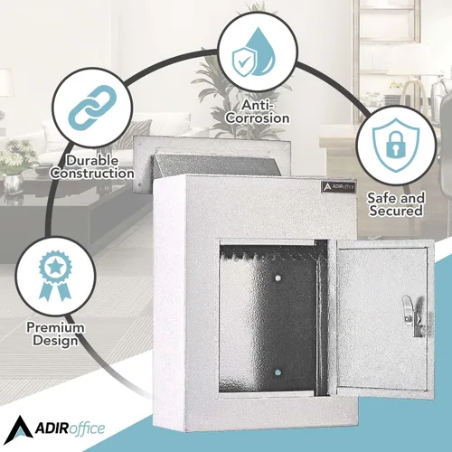 Miniatura 5 de AdirOffice Caja fuerte para colgar a través de la pared, acero grueso duradero con canal ajustable, bóveda de correo para casa, oficina, hotel