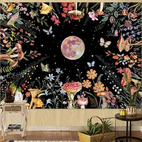 Miniatura 7 de Kanuyee Tapiz Floral de Luna Tapiz de Flores para Dormitorio Tapices Bohemios para Colgar en la Pared Estético para Dormitorio y Sala de Estar Luna
